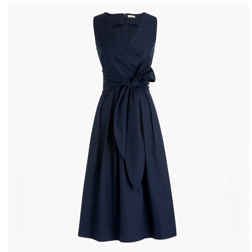 J. Crew Navy Multi-Way Tie Wrap Midi Dress Size 12 Cotton Formal Business Career